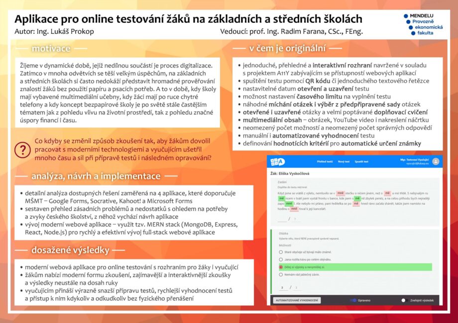 Aplikace pro online testování žáků na základních a středních školách