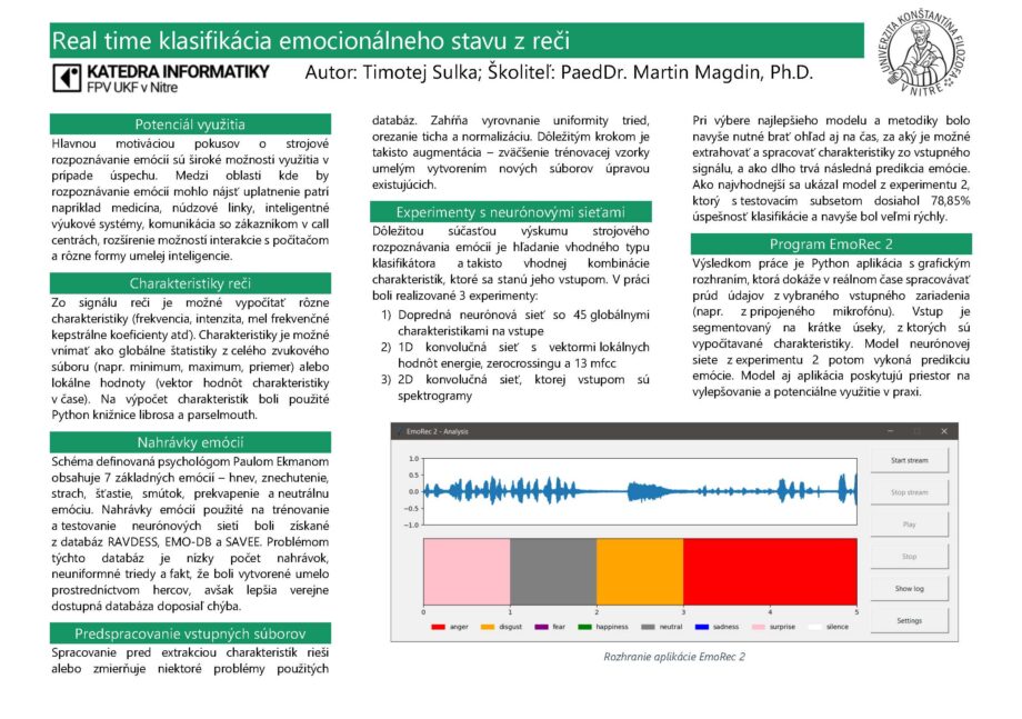 Real Time klasifikácia emocionálneho stavu z reči