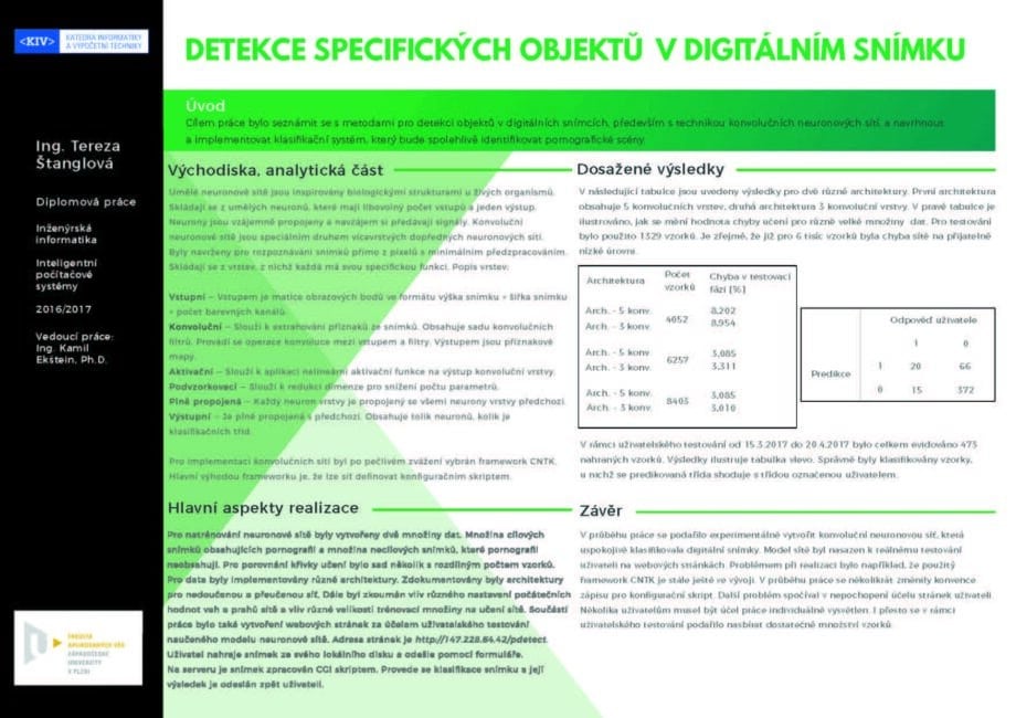 Detekce specifických objektů v digitálním snímku pro potřeby určení druhu obsahu scény