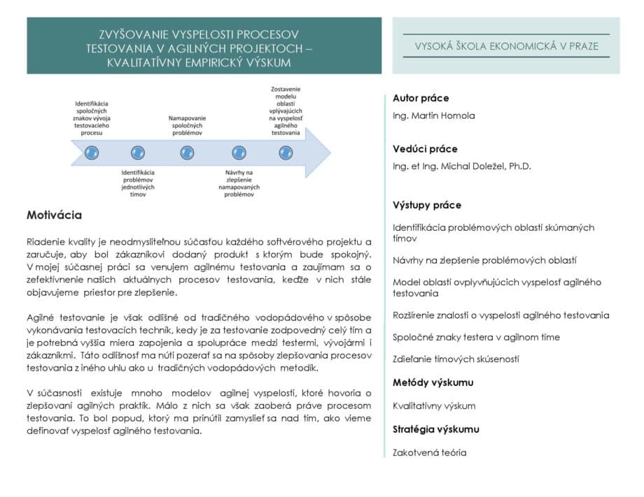 Zvyšovanie vyspelosti procesov testovania v agilných projektoch – kvalitatívny empirický výskum