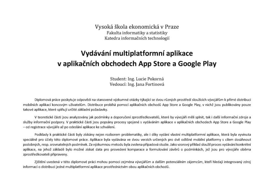 Vydávání multiplatformní aplikace v aplikačních obchodech App Store a Google Play