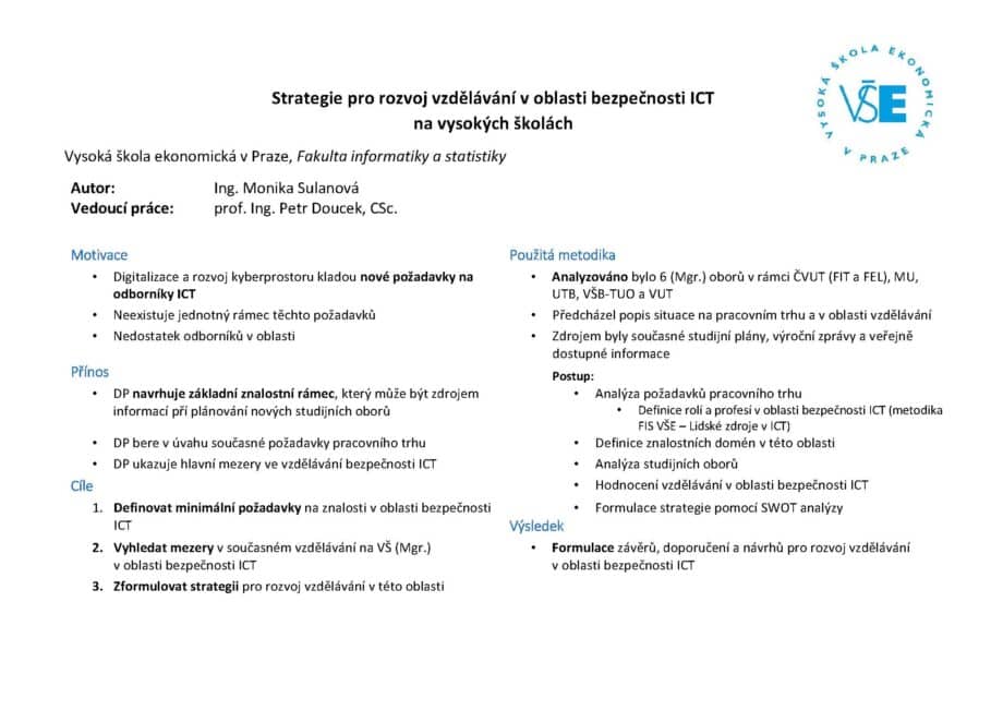 Strategie pro rozvoj vzdělávání v oblasti bezpečnosti ICT na vysokých školách