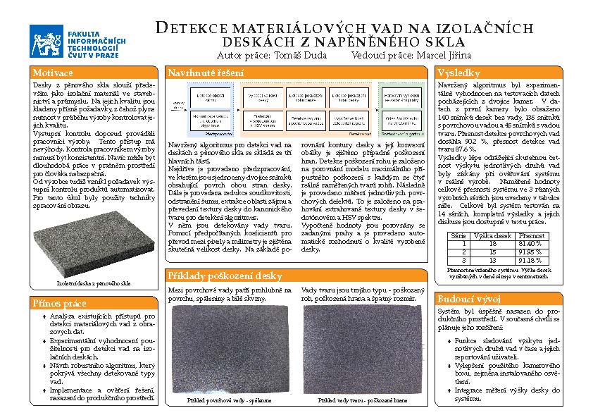 Detekce materiálových vad na izolačních deskách z napěněného skla