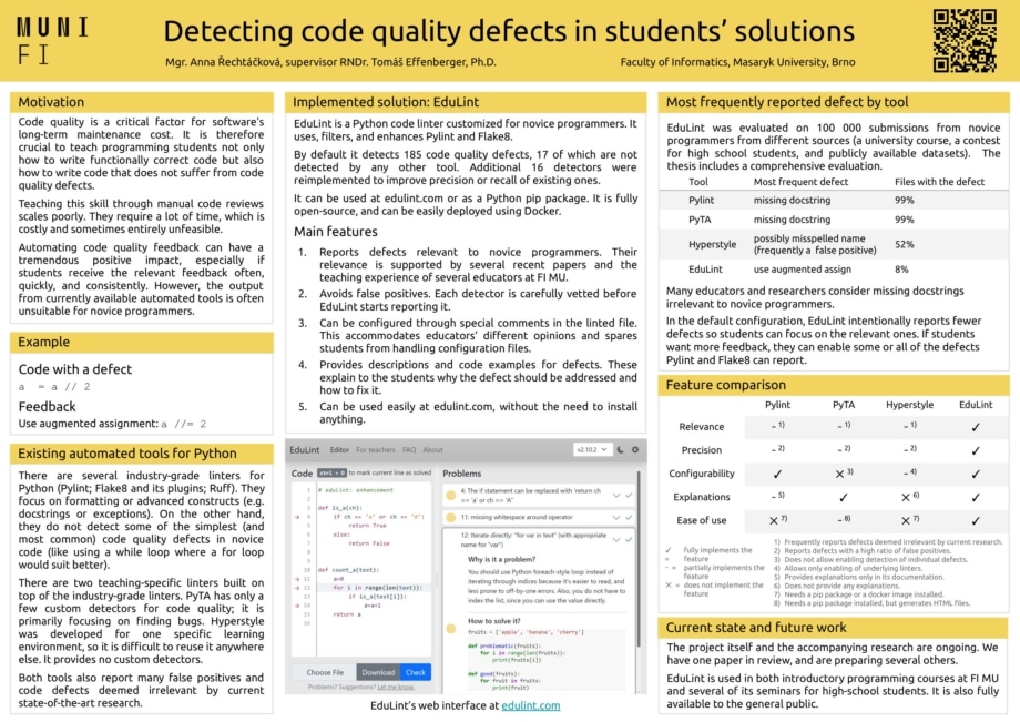 Detekce nedostatků v kvalitě kódu v řešeních studentů