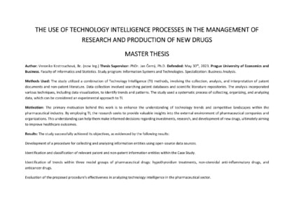 The Use of Technology Intelligence Processes in the Management of Research  Production of New Drugs