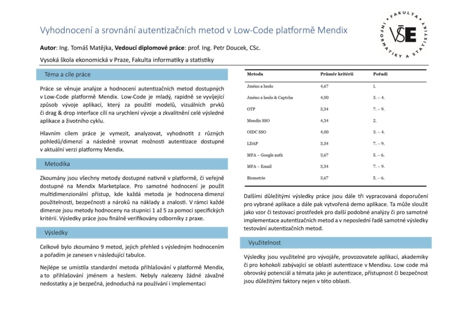 Evaluation comparison of authentication methods in the Low-Code platform Mendix