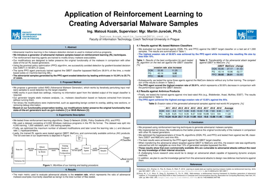 Application of Reinforcement Learning to Creating Adversarial Malware Samples
